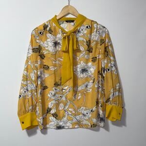Sapphire Yellow Floral long sleeve Blouse women’s Size Medium